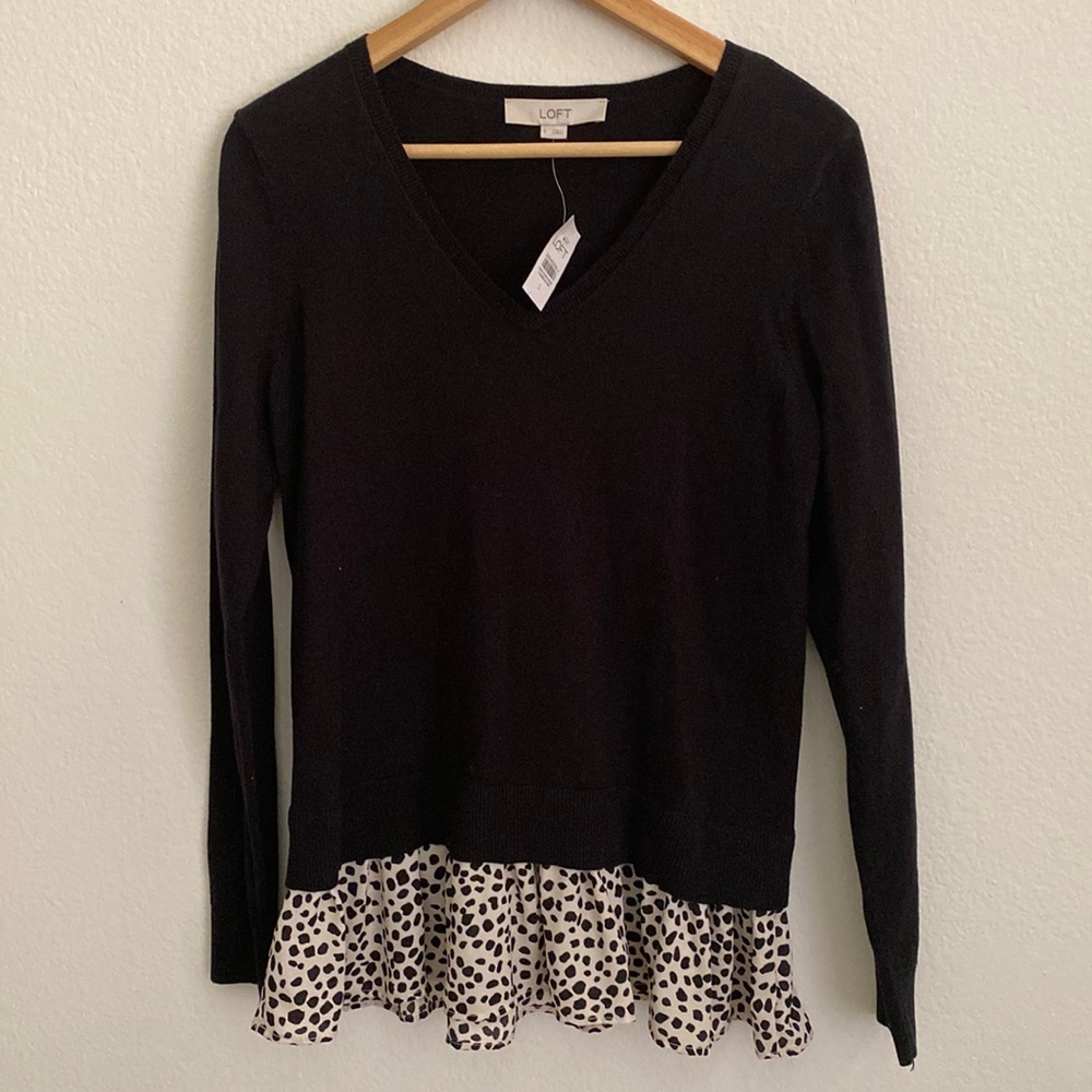 NWT Loft V neck ruffle sweater